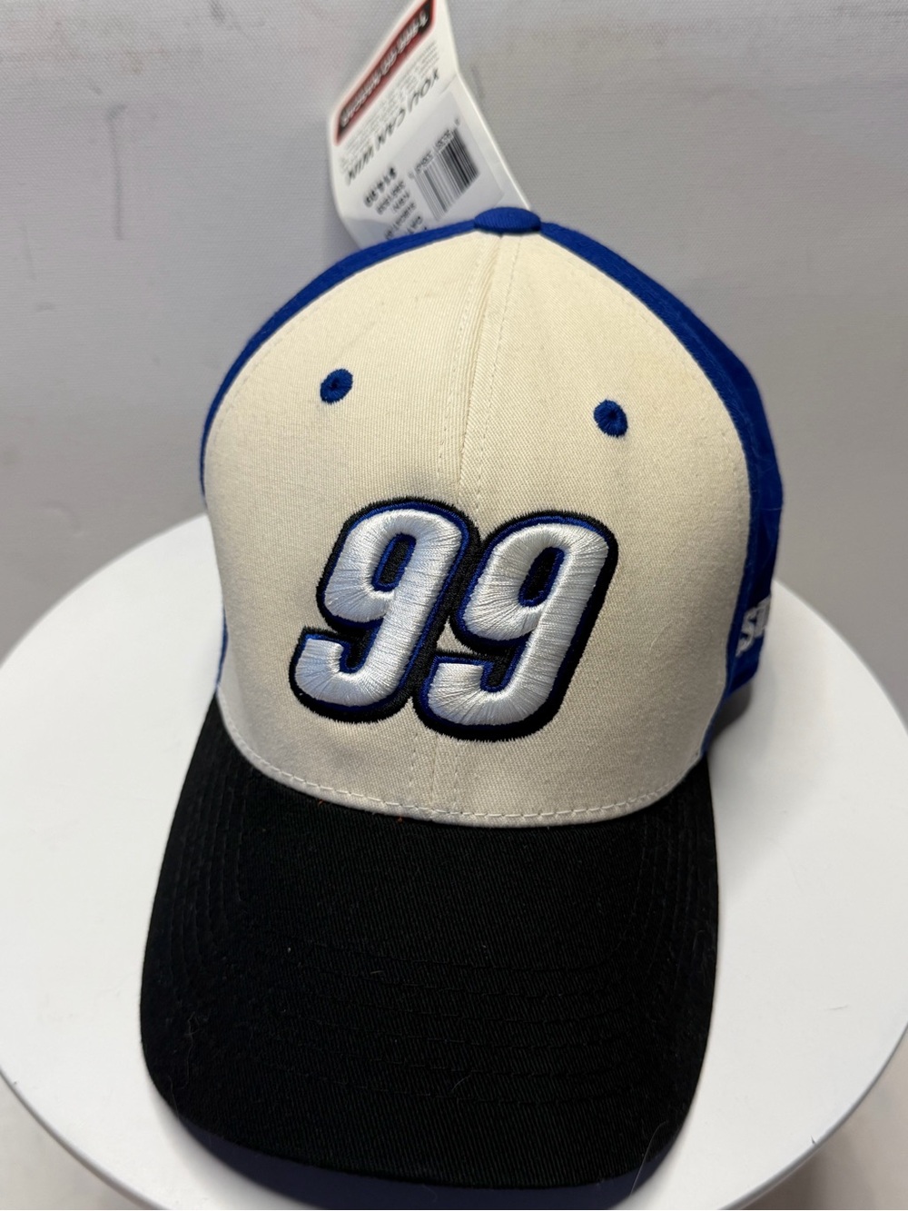 Embroidered "99" Two-Tone Baseball Cap - Cream, Royal Blue & Black